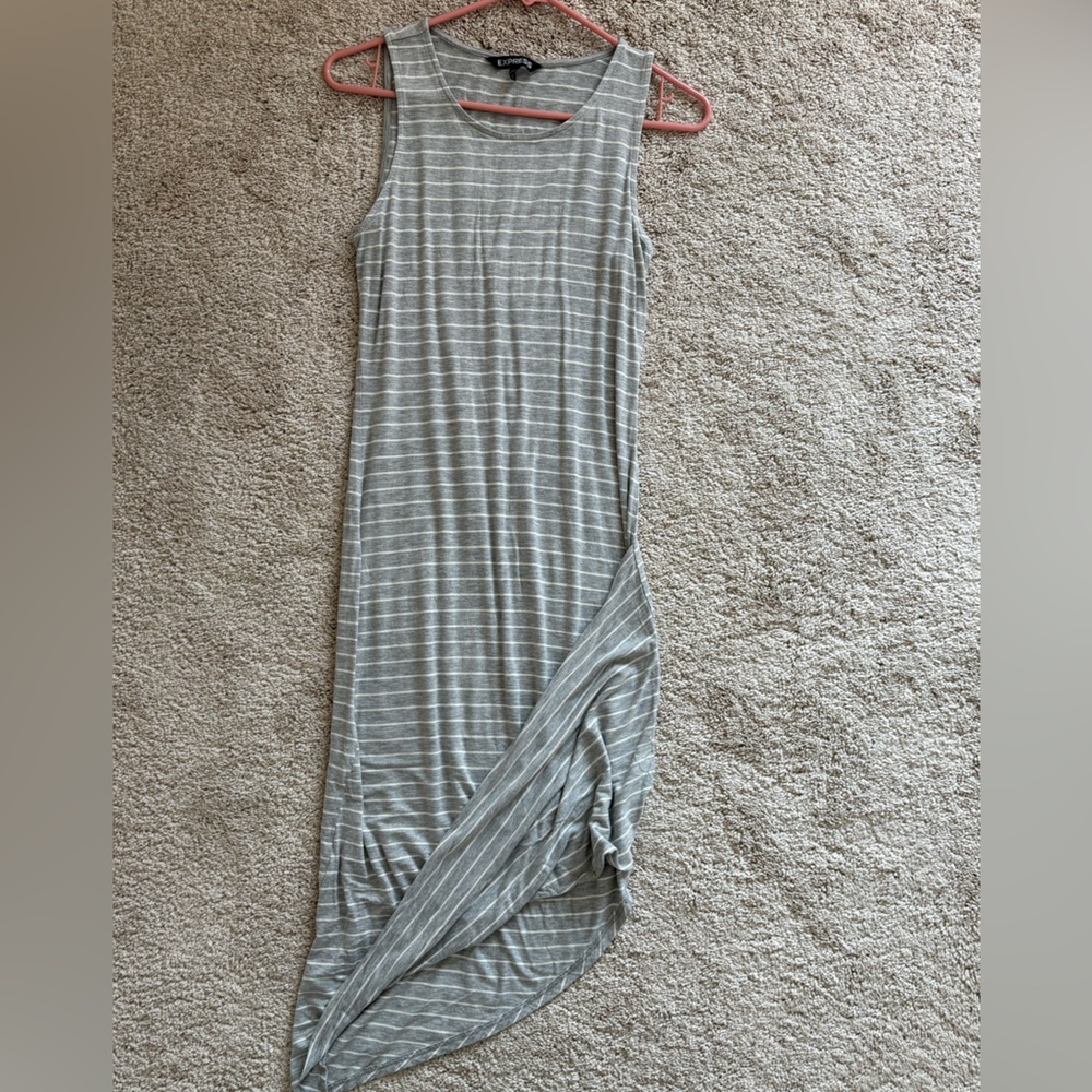 Express Gray and White Striped Dress